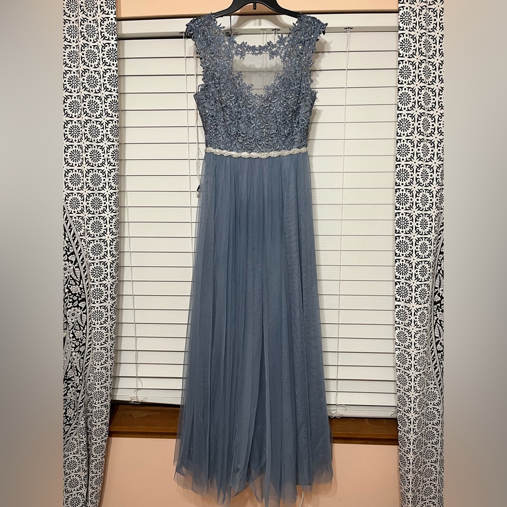 City Triangles Floral Mesh A-Line Gown